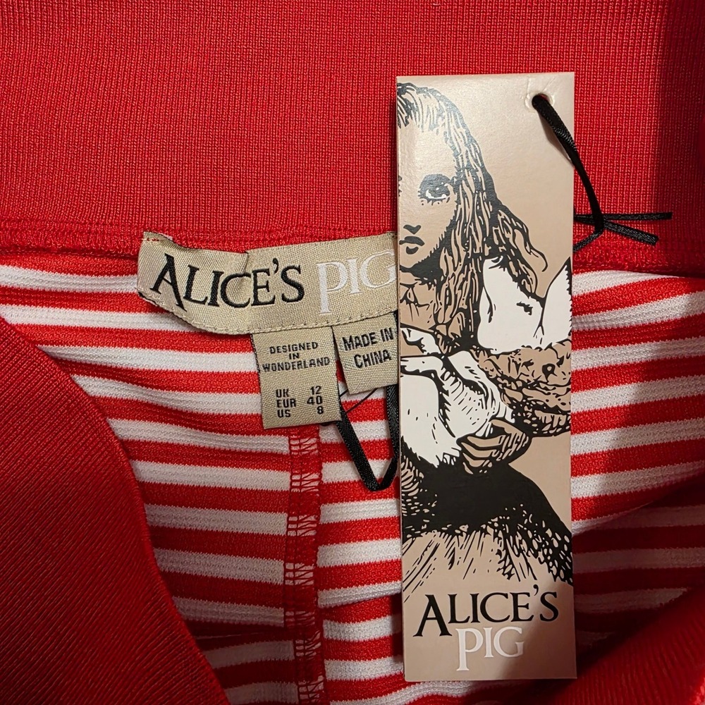 Alice's Pig Red White Striped 2 Piece Set Crop Top Pencil Skirt AP0077 Size 8 - Picture 6 of 7